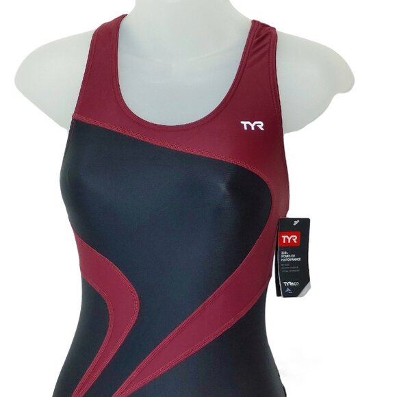 TYR WOMEN'S Maxfit Swimsuit T-Splice Style MALIT1A Size 34 Black/Burgundy - Picture 6 of 9